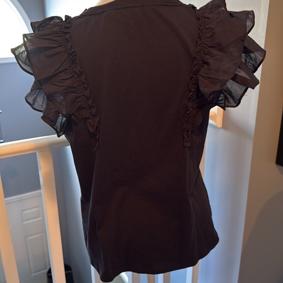 Veronica Beard‎ cotton ruffled tee navy L - Picture 4 of 7